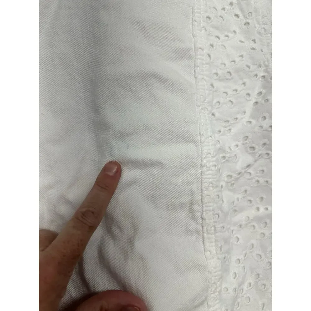 Pilcro Anthropologie White Denim Eyelet Trucker Jacket Boho Western XSmall - Picture 7 of 7